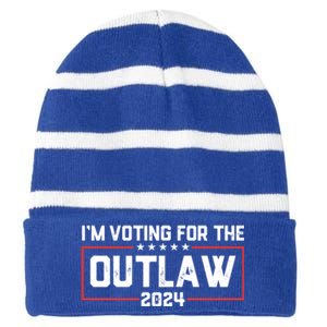 Trump IM Voting For The Outlaw 2024 Election Maga Trump Gift Striped Beanie with Solid Band