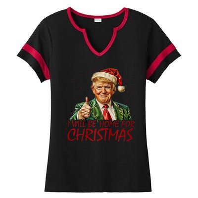 Trump I Will Be Home For Christmas Ladies Halftime Notch Neck Tee