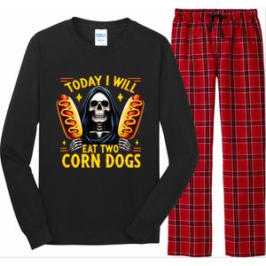 Today I Will Eat Two Corn Dogs Trendy Skeleton Meme Long Sleeve Pajama Set