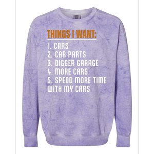 Things I Want In My Life Cars More Cars Car Colorblast Crewneck Sweatshirt