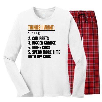 Things I Want In My Life Cars More Cars Car Women's Long Sleeve Flannel Pajama Set 