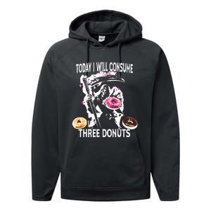 Today I Will Consume Three Donut Funny Reaper Performance Fleece Hoodie