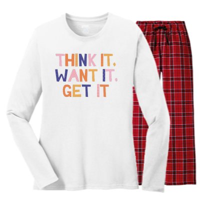 Think It Want It Get It Motivational Quote Women's Long Sleeve Flannel Pajama Set 