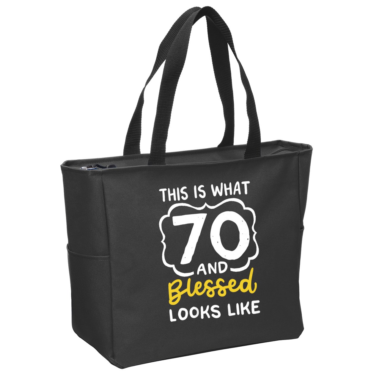 This Is What 70 And Blessed Looks Like 70th Birthday Apparel Zip Tote Bag