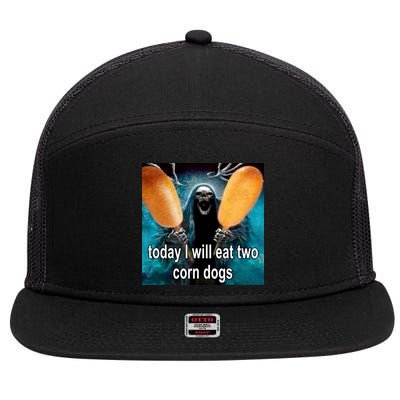Today I Will Eat Two Corn Dogs Meme 7 Panel Mesh Trucker Snapback Hat