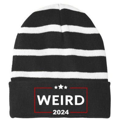 Trump Is Weird 2024 Funny Trump Election Striped Beanie with Solid Band