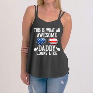 This Is What An Awesome Daddy Looks Like American Flag Usa Women's Strappy Tank