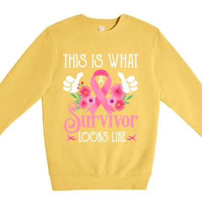 This Is What A Survivor Looks Like Breast Cancer Awareness Gift Premium Crewneck Sweatshirt