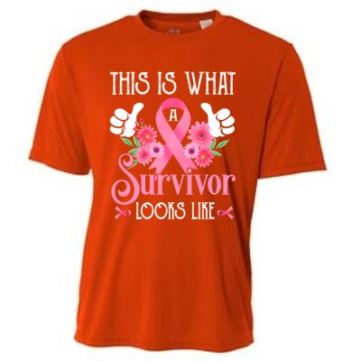 This Is What A Survivor Looks Like Breast Cancer Awareness Gift Cooling Performance Crew T-Shirt