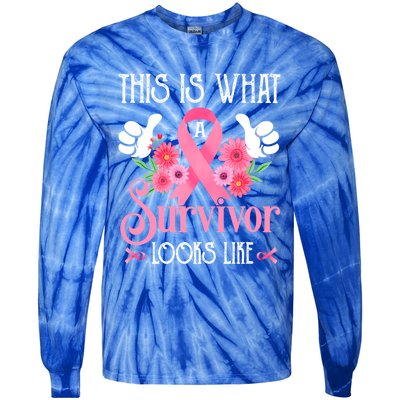 This Is What A Survivor Looks Like Breast Cancer Awareness Gift Tie-Dye Long Sleeve Shirt