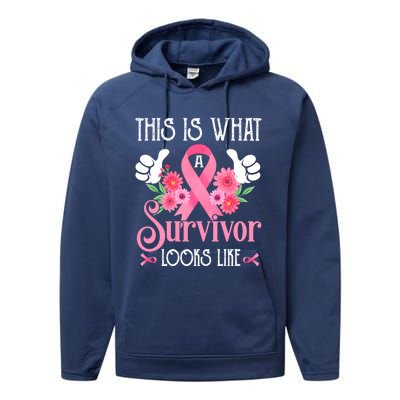 This Is What A Survivor Looks Like Breast Cancer Awareness Gift Performance Fleece Hoodie