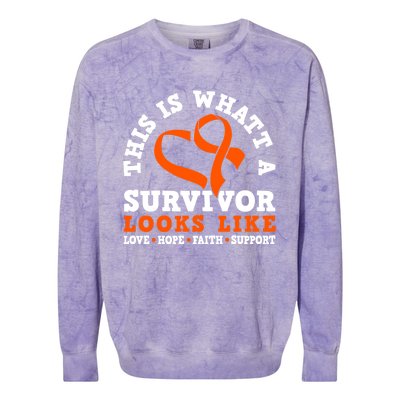 This Is What A Survivor Looks Like Leukemia Warrior Cool Gift Colorblast Crewneck Sweatshirt