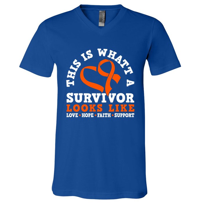 This Is What A Survivor Looks Like Leukemia Warrior Cool Gift V-Neck T-Shirt