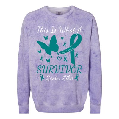 This Is What A Survivor Looks Like Ovarian Cancer Awareness Gift Colorblast Crewneck Sweatshirt