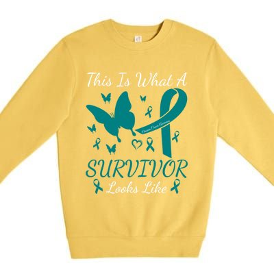 This Is What A Survivor Looks Like Ovarian Cancer Awareness Gift Premium Crewneck Sweatshirt