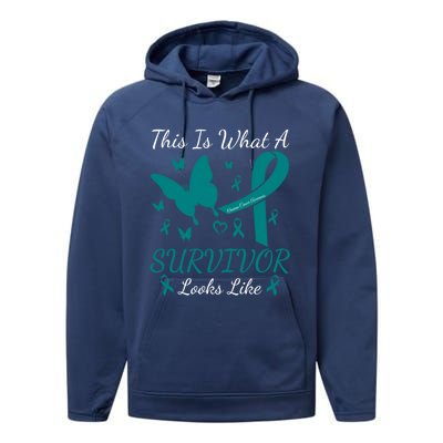 This Is What A Survivor Looks Like Ovarian Cancer Awareness Gift Performance Fleece Hoodie