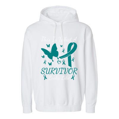 This Is What A Survivor Looks Like Ovarian Cancer Awareness Gift Garment-Dyed Fleece Hoodie