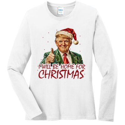 Trump I Will Be Home For Christmas Ladies Long Sleeve Shirt