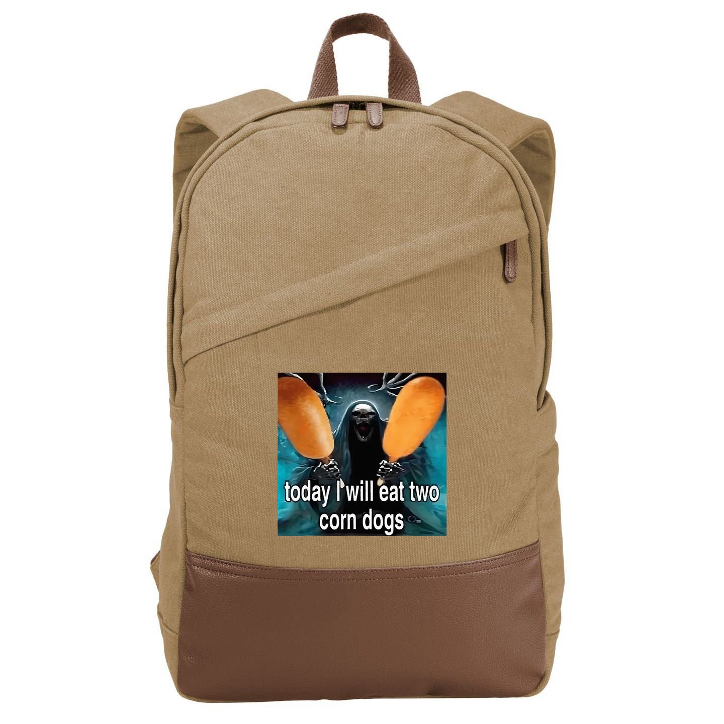 Today I Will Eat Two Corn Dogs Meme Silly Cotton Canvas Backpack