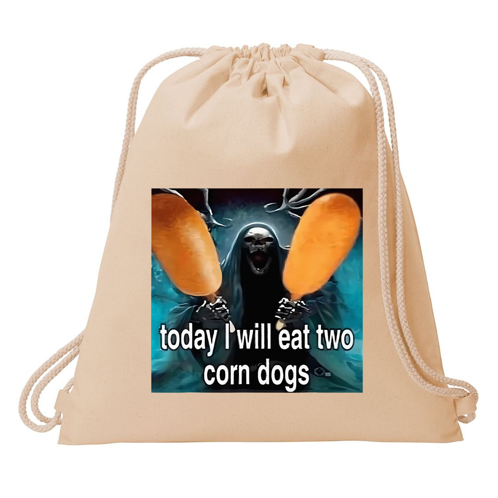 Today I Will Eat Two Corn Dogs Meme Silly Drawstring Bag