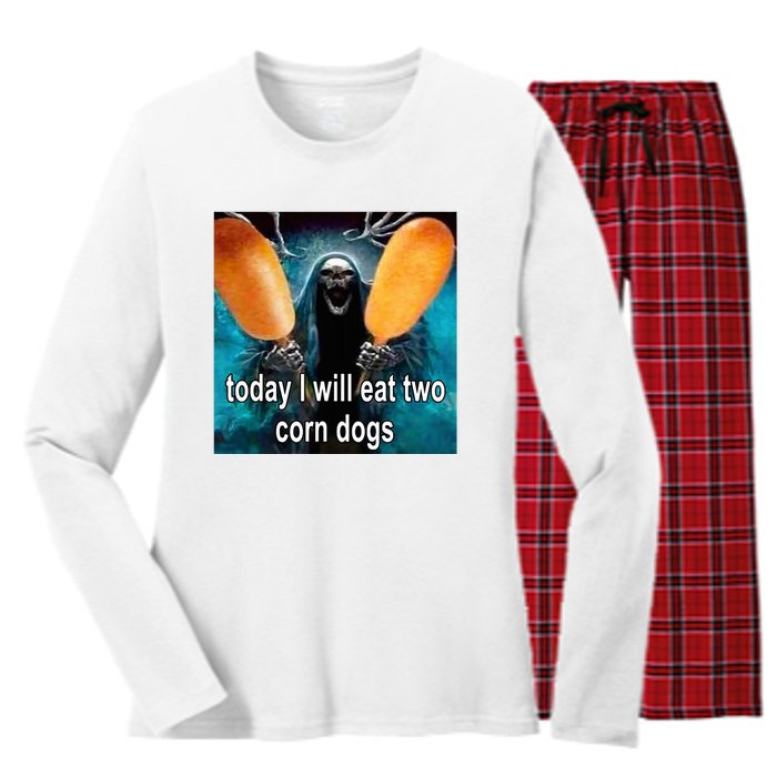 Today I Will Eat Two Corn Dogs Women's Long Sleeve Flannel Pajama Set 