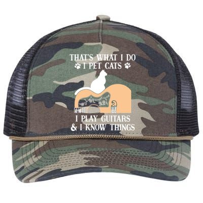 That Is What I Do Funny Gifti Pet Cats I Play Guitars And Know Things Cool Gift Retro Rope Trucker Hat Cap