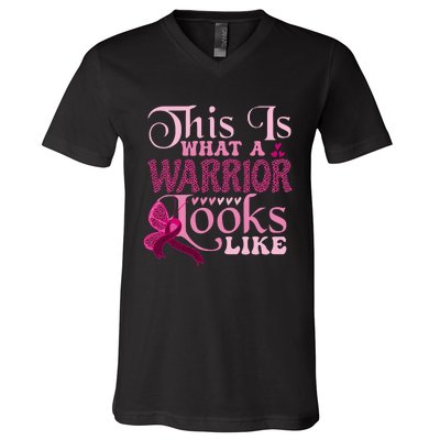 This Is What A Warrior Looks Like Breast Cancer Warrior V-Neck T-Shirt