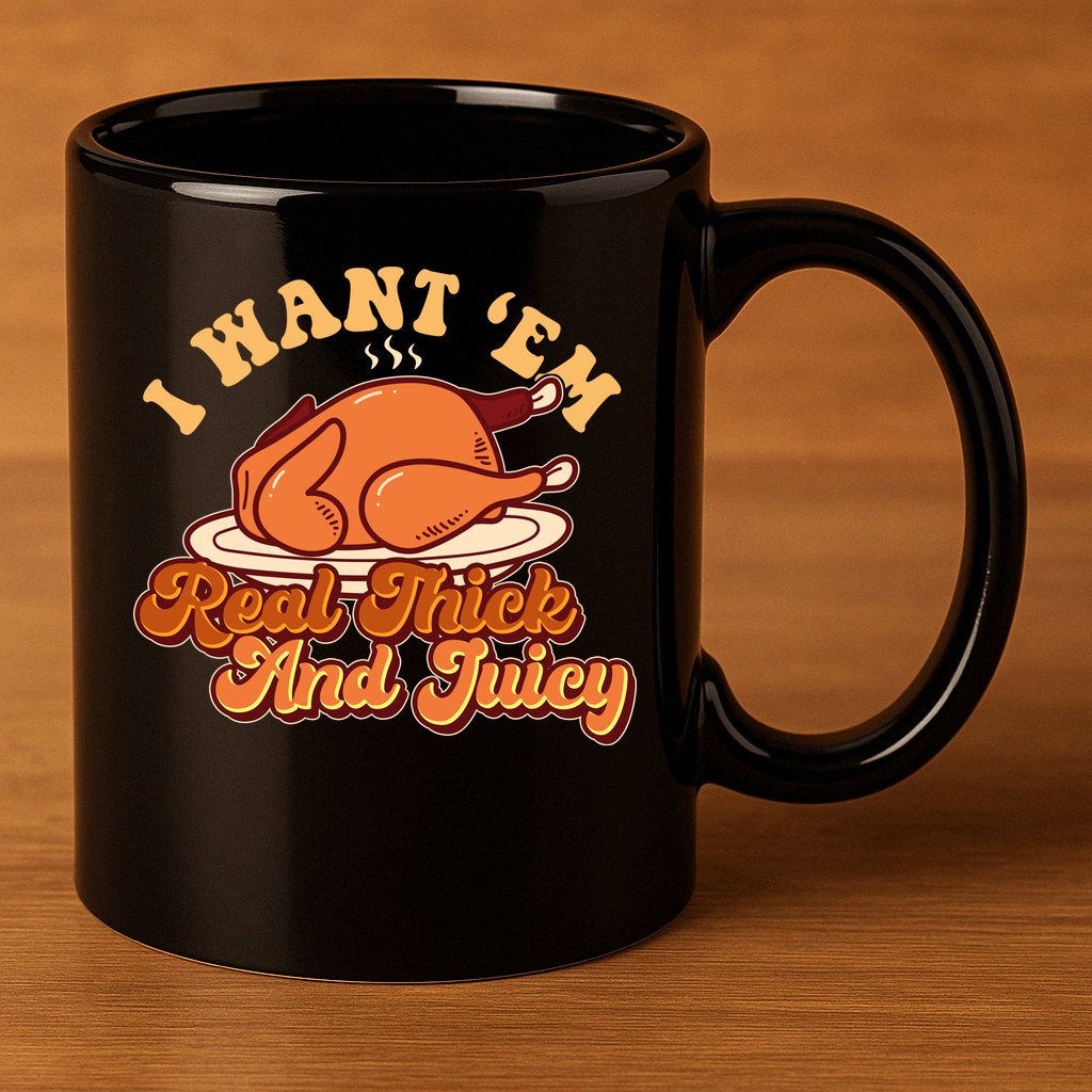 Thanksgiving I Want Em Real Thick And Juicy 11oz C Handle Ceramic Mug