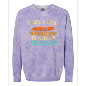 Things I Want Car Parts Enthusiast Auto Mechanic Engine Colorblast Crewneck Sweatshirt