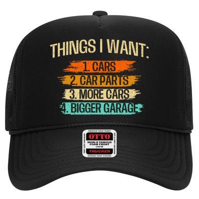 Things I Want Car Parts Enthusiast Auto Mechanic Engine High Crown Mesh Back Trucker Hat