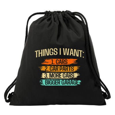 Things I Want Car Parts Enthusiast Auto Mechanic Engine Drawstring Bag