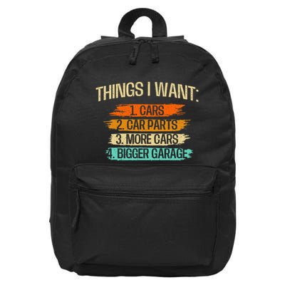 Things I Want Car Parts Enthusiast Auto Mechanic Engine 16 in Basic Backpack