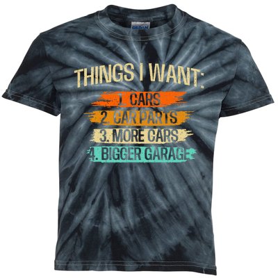 Things I Want Car Parts Enthusiast Auto Mechanic Engine Kids Tie-Dye T-Shirt