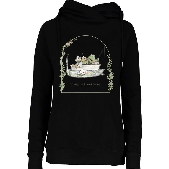 Today I Will Take Life Easy Vintage Frog And Toad Book Lover Womens Funnel Neck Pullover Hood