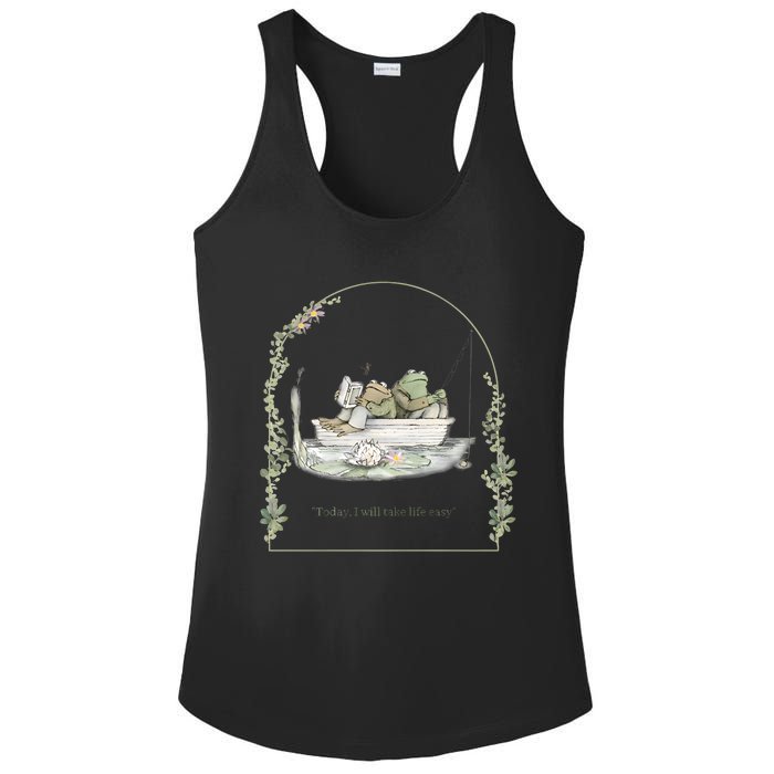 Today I Will Take Life Easy Vintage Frog And Toad Book Lover Ladies PosiCharge Competitor Racerback Tank