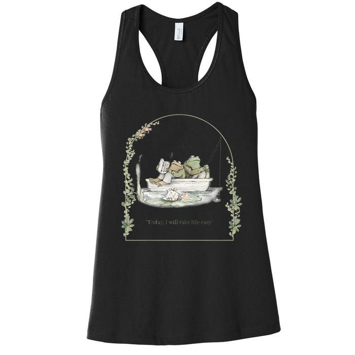 Today I Will Take Life Easy Vintage Frog And Toad Book Lover Women's Racerback Tank