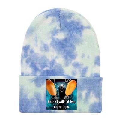 Today I Will Eat Two Corn Dogs Meme Tie Dye 12in Knit Beanie