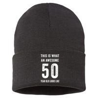 This Is What An Awesome 50 Year Old Looks Like Birthday Sustainable Knit Beanie