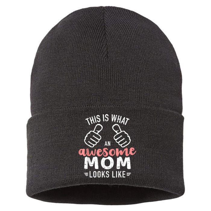 This Is What An Awesome Mom Looks Like Mother's Day Sustainable Knit Beanie