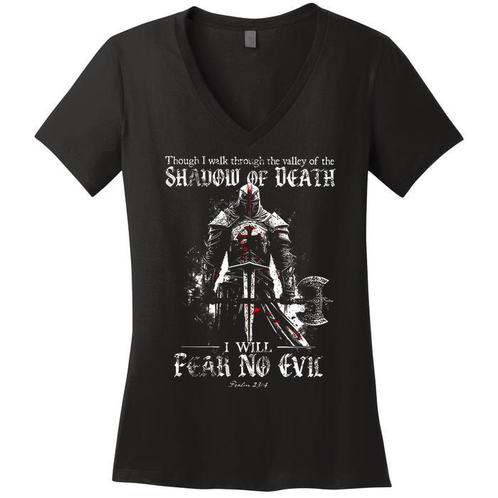 Though I Walk Through The Valley Of The Shadow Women's V-Neck T-Shirt