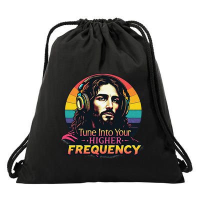 Tune Into Your Higher Frequency Jesus Drawstring Bag