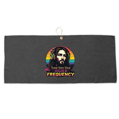 Tune Into Your Higher Frequency Jesus Large Microfiber Waffle Golf Towel