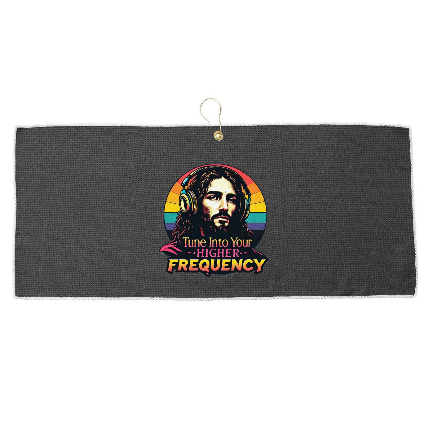 Tune Into Your Higher Frequency Jesus Large Microfiber Waffle Golf Towel