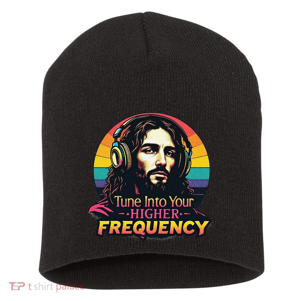 Tune Into Your Higher Frequency Jesus Short Acrylic Beanie