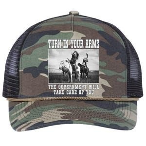 Turn In Your Arms The Government Will Take Care Of You Retro Rope Trucker Hat Cap