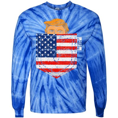 Trump In Your Pocket Usa Election Trump For 2024 Tie-Dye Long Sleeve Shirt