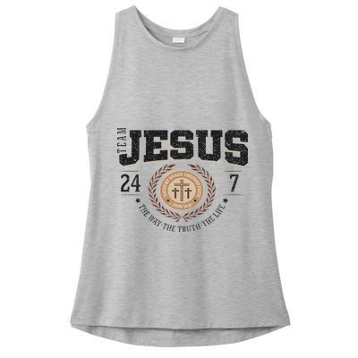 Team Jesus 24 7 The Way The Truth The Life Ladies PosiCharge Tri-Blend Wicking Tank