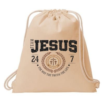 Team Jesus 24 7 The Way The Truth The Life Drawstring Bag