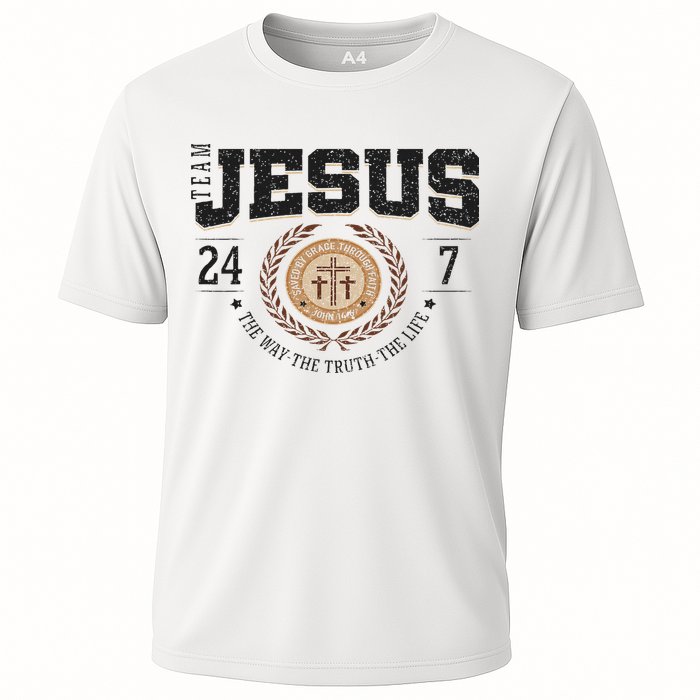Team Jesus 24 7 The Way The Truth The Life Cooling Performance Crew T-Shirt