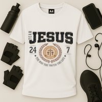 Team Jesus 24 7 The Way The Truth The Life Cooling Performance Crew T-Shirt
